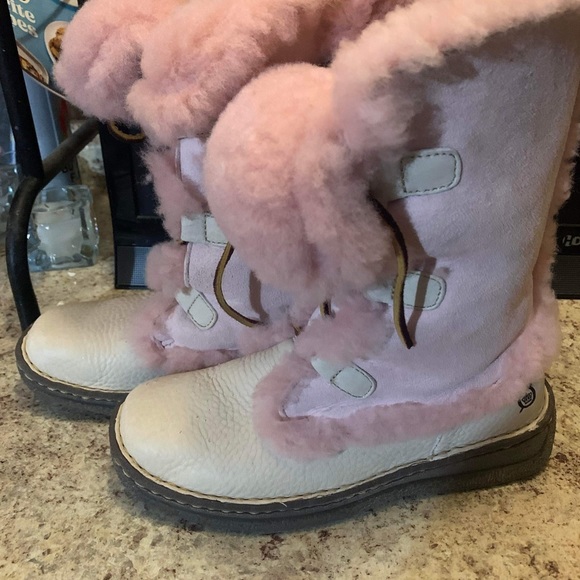 Born Nome Leather Shearling Fur 7 / 38 Boots Lace Up Pink Ivory Sheepskin Y2K - Picture 4 of 8